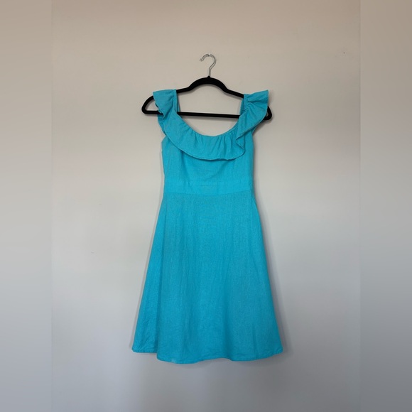 Dresses & Skirts - Blue Summer Ruffle Neck Sleeveless Fit & Flare Mini Dress Size S Beachy Vibrant
